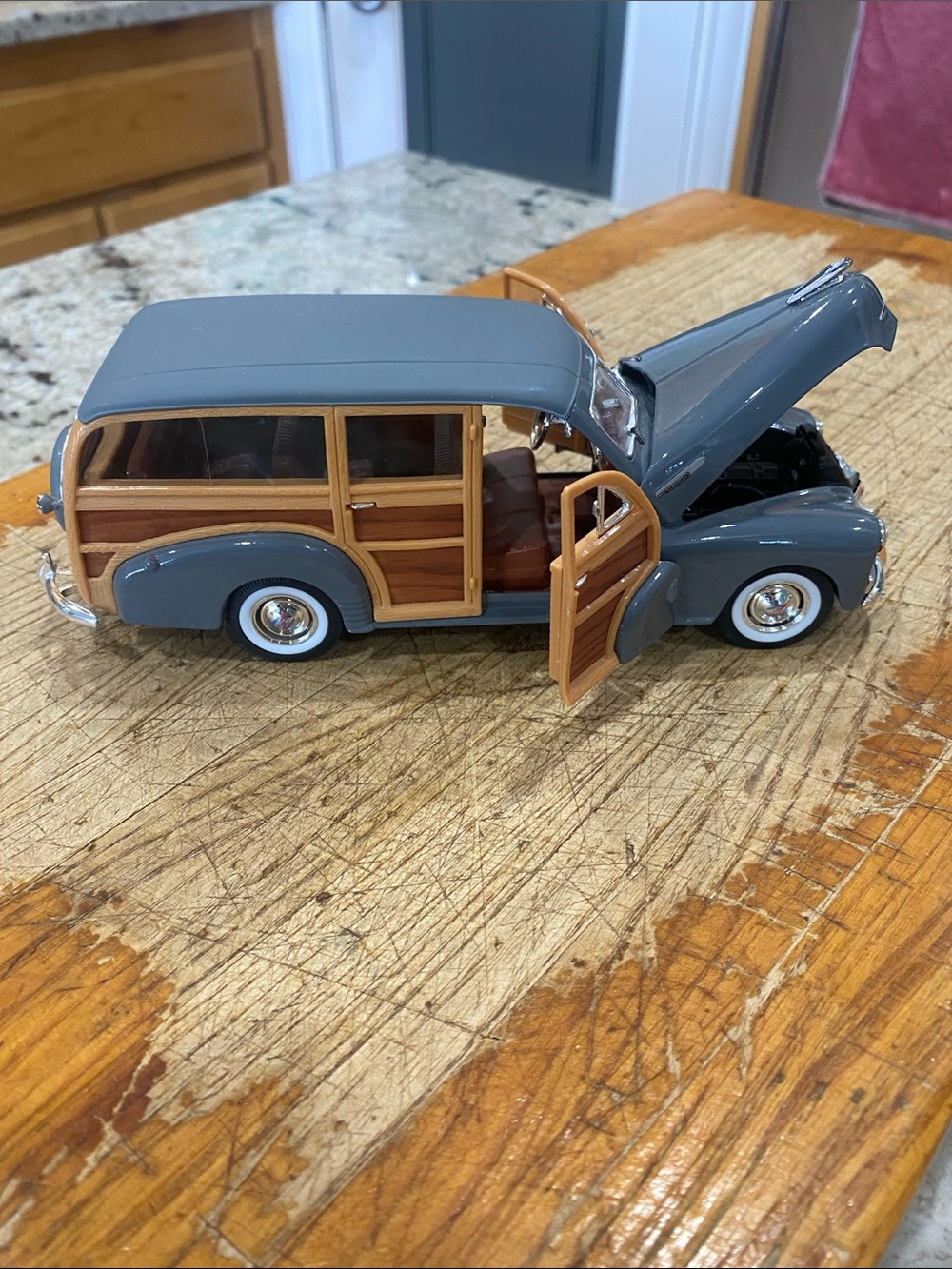 Diecast Woody Station Wagon Model - Gray with Wood Trim